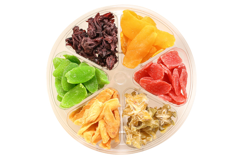 6 Section Gift Tray - Dried Fruits Collection - Dried Pineapple, Dried Mango, Dried Hibiscus, Dried Cantaloupe & Dried Starfruit