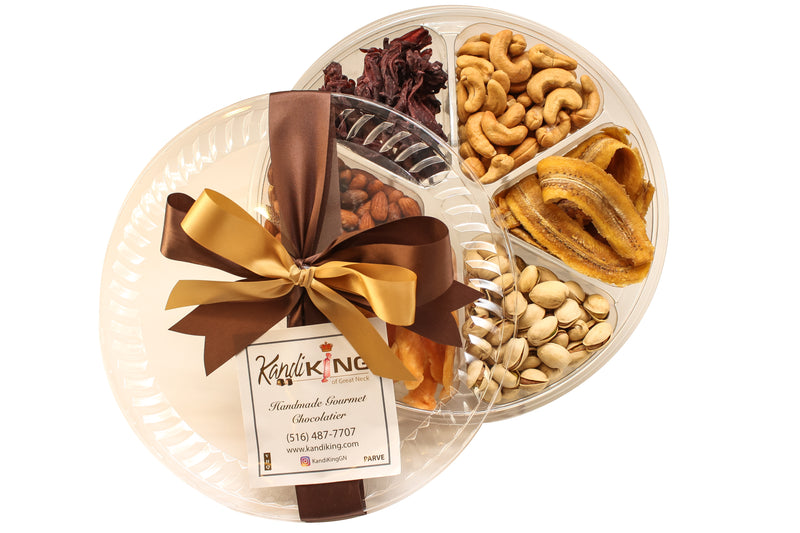 6 Section Gift Tray - Dried Fruits and Nuts Collection - Almonds, Cashews, Pistachios, Dried Hibiscus, Dried Banana & Dried Cantaloupe