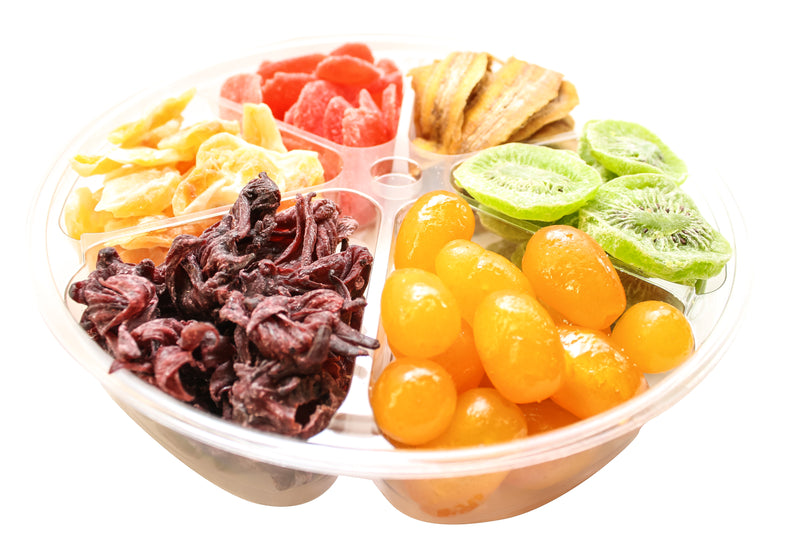 6 Section Gift Tray - Dried Fruits Collection - Dried Pineapple, Dried Hibiscus, Dried Tangerine Slices, Dried Kiwi, Dried Banana & Kumquat