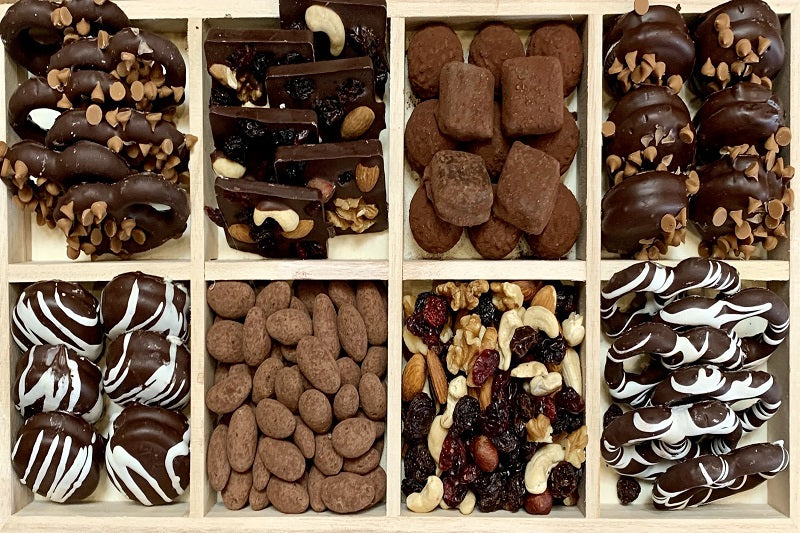 Gourmet Chocolate Nuts And Dried Fruit Wood Tray