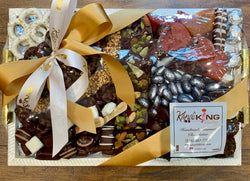 Kosher Purim Leather Tray- Chocolate, Nuts, And Dried Fruits