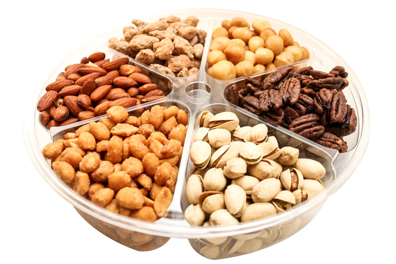 6 Section Gift Tray - Nuts Collection - Almonds, Pistachios, Macadamias, Cinnamon Almonds, Honey Glazed Peanuts & Honey Baked Pecans