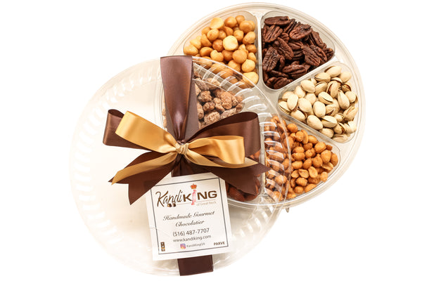 6 Section Gift Tray - Nuts Collection - Almonds, Pistachios, Macadamias, Cinnamon Almonds, Honey Glazed Peanuts & Honey Baked Pecans